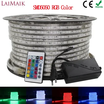 LAIMAIK RGB LEVOU Luz Strip 5050 à prova d'água IP67 220V AC rgb luzes 60leds/m 5050SMD Com o Controlador sem fio do plug de iluminação led