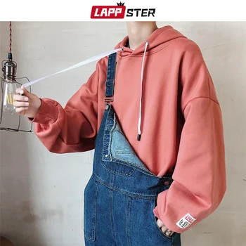 LAPPSTER Homens Sólido de Lã de Streetwear com Capuz Casacos 2020 Outono Homens de grandes dimensões Hip Hop Harajuku Camisolas coreano Capuz 5XL
