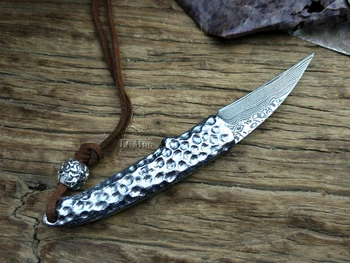 LCM66 Damasco Dobrável de Aço da faca Artesanal forjada canivete faca de caça 60HRC punho de aço com Portátil faca Ferramentas Afiadas