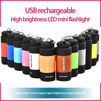 LED Mini Lanterna chaveiro Tocha Portátil ao ar Livre Impermeável Built-in Bateria Recarregável USB Caminhadas, Camping Lanternas