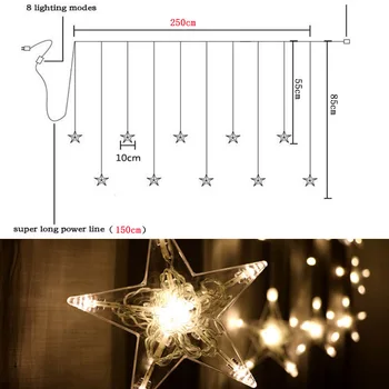 LED Twinkle Star Coração Seqüência de Luzes UE Plug 220V Exterior Impermeável de Natal, Guirlandas de Fadas Cortina de Luzes de Festa de Casamento Decoração