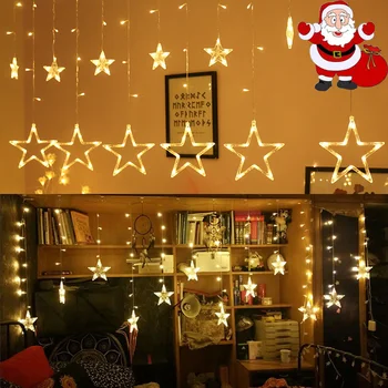 LED Twinkle Star Coração Seqüência de Luzes UE Plug 220V Exterior Impermeável de Natal, Guirlandas de Fadas Cortina de Luzes de Festa de Casamento Decoração