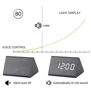 LED de Madeira Relógio Despertador de Mesa de Controle de Voz com Relógio Digital de Temperatura de exposição da Umidade da Madeira Relógios da área de Trabalho USB/AAA