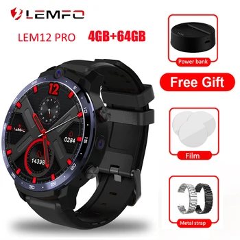 LEMFO LEM12 pro Smart Watch Homens 4G de RAM 64G ROM Smartwatch Android 10.0 LTE 4G Sim GPS WIFI Coração de Taxa de 1,6 polegadas Tela Cheia