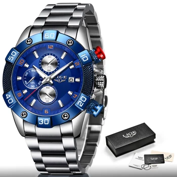 LIGE 2020 Moda Mens Relógios de Marca de Topo Homens relógio de Pulso de Quartzo Relógio de Aço Completo Impermeável Desporto Cronógrafo Relógio Masculino