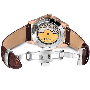LIGE Moda, Relógio Marca de Luxo de couro Esse Relógio Automático Homens relógio de Pulso dos Homens Mecânicos, Relógios de Aço Montre Homme 2020