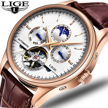 LIGE Moda, Relógio Marca de Luxo de couro Esse Relógio Automático Homens relógio de Pulso dos Homens Mecânicos, Relógios de Aço Montre Homme 2020