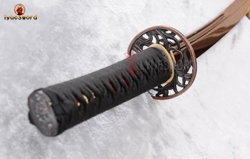 LYUESWORD Mão Forjou a Espada Katana Samurai Japonês Vermelho de Aço Damasco Full Tang Lâmina Afiada UNOKUBI-ZUKURI Pode Cortar Árvore