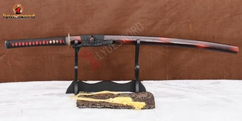 LYUESWORD Mão Forjou a Espada Katana Samurai Japonês Vermelho de Aço Damasco Full Tang Lâmina Afiada UNOKUBI-ZUKURI Pode Cortar Árvore