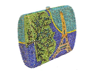 LaiSC Artesanal de embutimento saco de noite de cristal Torre Eiffel padrão saco de Embreagem de Luxo diamante saco de noite da cadeia bolsa bolsa SC76
