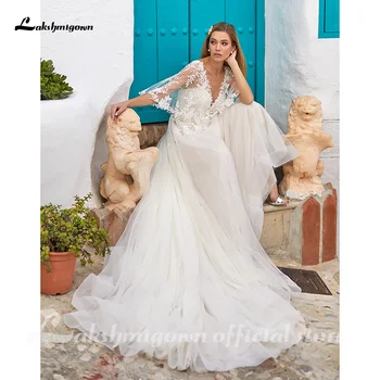 Lakshmigown Lace Vestido de Noiva Plus Size 2021 Applique Batwing Mangas Praia vestido de Noiva Vestidos de Noiva vestidos de noiva