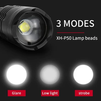 Lanterna LED XHP50 Ultra Brilhante Tocha ao ar Livre Impermeável Zoomable USB bateria Recarregável 18650 Bateria Caminhadas, Camping Lanternas