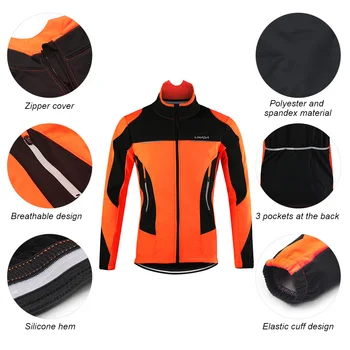 Lixada Homens de Inverno de Bicicleta Roupa à prova de Vento de Manga Longa de Ciclismo Jersey Jaqueta casaco com 3D Acolchoado Calças