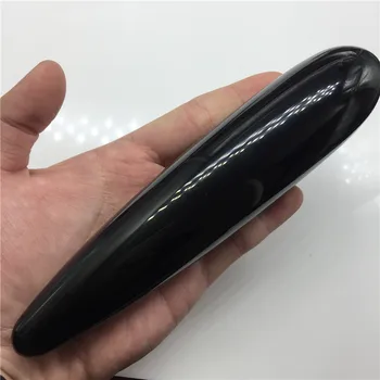 Long18 cm Largura 4 cm Naturais preto obsidian cristal varinha de mão esculpida bastão de massagem cura de cristal de pedra preciosa da yoni varinha