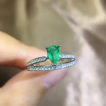 Luxo Aniversário de Casamento com um Anel de lágrima Forma de anel de esmeralda com cortadores de 925 Moda de Anéis de Noivado para Womé
