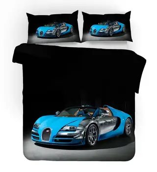Luxo Supercarro 3D Conjunto de roupa de Cama Capas de Edredão de Cama de Linho Bugatti Carro de Corrida Consolador Conjuntos de Cama roupa de cama Roupa de Cama (SEM Folhas)
