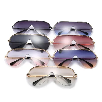 Luxo de Uma Peça Piloto de Óculos de sol de Metal Metade do Quadro de grandes dimensões Marca de Óculos de Sol das Mulheres Gradiente Oculos gafas zonnebril dames