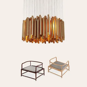 Luxo moderno novidade Irregular de madeira de combinação da barra de teto do DIODO emissor de chandelier, lâmpada de casa deco sala de correspondência lustre luz