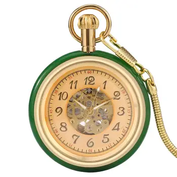 Luxo reloj Única de Jade, Ouro Mecânico Automático Relógio de Bolso de Auto-Liquidação Relógio Esqueleto de Discagem Jóias Relógio FOB Cobra Cadeia