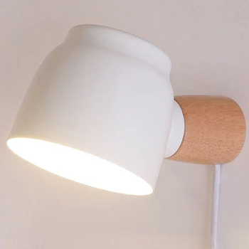 Lâmpada de parede do Quarto de luz de leitura 360° rotativo com chave de plug-in Abrir Linha fosco ferro abajur em madeira maciça pólo da lâmpada E14