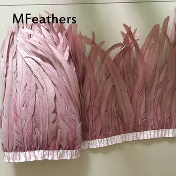 MFeathers 2 Metros de Couro cor-de-rosa Tingida Coque Galo de Cauda de Penas de guarnições de Franja,o galo galinha de penas de desbaste carnaval pena