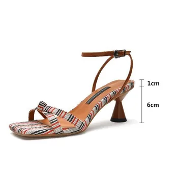 MHYONS Moda feminina Verão Sandálias 2020 Moda Bombas Coloridas Tira de 6 CM de Fivela e Salto Alto Open Toe Sapatos de Senhoras