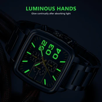 MINIFOCUS Homens de Negócios Relógio de Quartzo do Aço Inoxidável de melhor Marca de Luxo Luminosa Multifuncional Impermeável Masculino Relógio +caixa