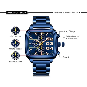 MINIFOCUS Homens de Negócios Relógio de Quartzo do Aço Inoxidável de melhor Marca de Luxo Luminosa Multifuncional Impermeável Masculino Relógio +caixa