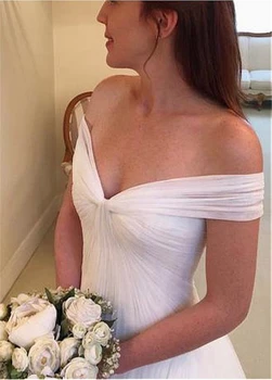 MYYBLE Elegante Tule Off-the-ombro Decote Uma linha de Vestidos de Noiva Com Pregas Tule Vestido de Noiva vestido de noiva sereia