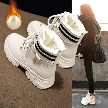 Macio quente Preto Bege tornozelo botas para mulheres apartamentos de neve sapatos de mulher raquetes de neve Pêlo Grosso Tênis impermeável zapatos de mujer 2021