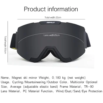 Magnético de Alta definição Anti-fog Óculos de Esqui de Inverno de Snowmobile Óculos de Esportes ao ar livre UV400 de Patinação Óculos de Esqui