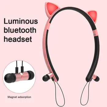 Magnético sem fio Luminoso Gato Bonito Ouvido Forma de Fone de ouvido In-ear Fone de ouvido Estéreo