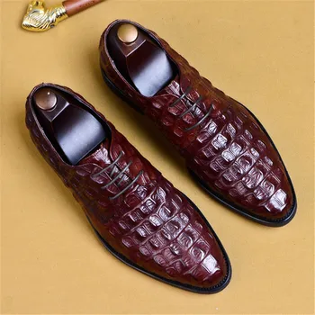 Marca Couro de Grão Integral de Homens de Negócios Sapatos de Vestido Retro Crocodilo Designer Natureza Couro Oxford Sapatos Para Homens de Tamanho UE 38-46