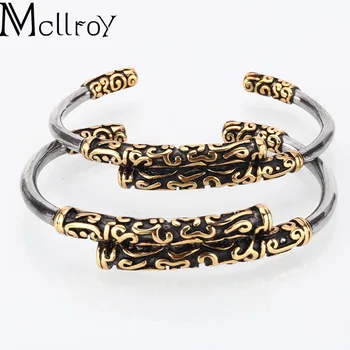 Mcllroy bangle cuff/para as mulheres/homens/aberto/ouro pulseira de aço inoxidável pulseira geométricas retro algumas jóias para o dia dos namorados viking