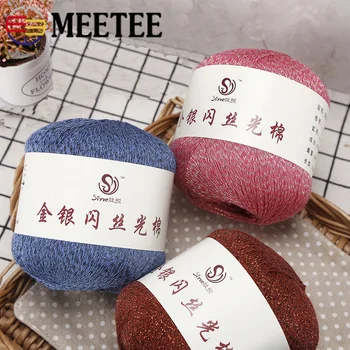 Meetee 5pcs(1pc=50g) Metalizado Algodão Misturado Fio de Crochê Mão que Knitting o Segmento de Lã Fios de DIY Lenço de Vestuário Costura YA029