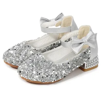 Meninas Princesa Sapatos de Cristal de Couro de sapatos Crianças de Sapatos de Salto Alto Lantejoulas Crianças Festa de Casamento Sapato