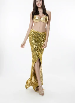 Meninas lindas Sereia Festa de Halloween Traje Cosplay Mulheres Sexy Mar-empregada de Ouro Maiô Adultos Fairy Princess Dress