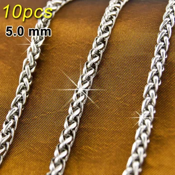 Mens 5mm de Trigo Link colares Trança Cadeia de prata, Colar de Aço Inoxidável Trançado Casual Atacado colar 10pcs