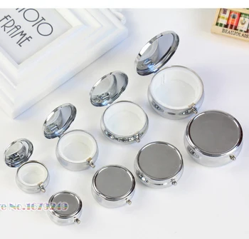 Metal Caixa de comprimidos Caixa em Branco Venda Direta da Fábrica de Diâmetro 5cm DIY Medicina Organizador recipiente de prata