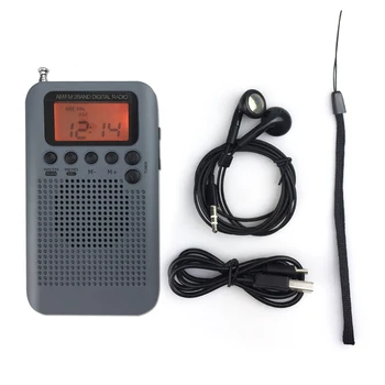 Mini portátil do LCD Digital Rádio FM/AM alto-Falante, com Despertador e Função de Visualização de Hora de 3,5 mm para Fone de ouvido e Cabo de Carregamento