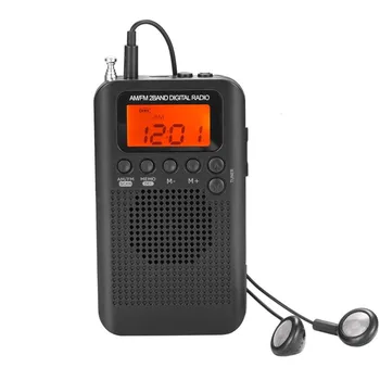 Mini portátil do LCD Digital Rádio FM/AM alto-Falante, com Despertador e Função de Visualização de Hora de 3,5 mm para Fone de ouvido e Cabo de Carregamento