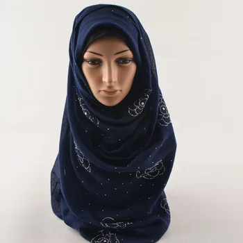 Moda 2018,de Algodão hijab muçulmano,simples hijab com strass,algodão, lenço de cabeça, com tachas,xales, de quebra,simples lenço com pérolas