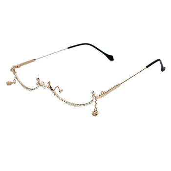 Moda Diamante Óculos de Moldura para as Mulheres Gota de Água lente de menos Corrente Pingente Metade do Quadro de Luxo Strass óculos tons