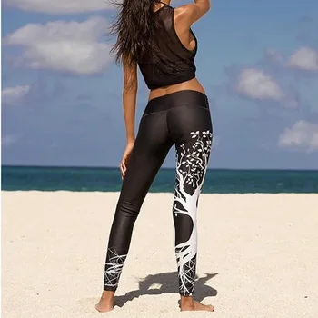 Moda Fitness Impresso Leggings Mulheres Push-Up de Cintura Alta, Calças 3D Digital Árvore de Impressão Slim Poliéster Harajuku Legging XS-XL