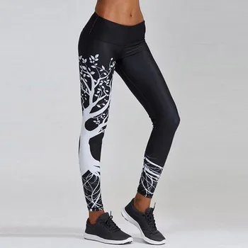 Moda Fitness Impresso Leggings Mulheres Push-Up de Cintura Alta, Calças 3D Digital Árvore de Impressão Slim Poliéster Harajuku Legging XS-XL