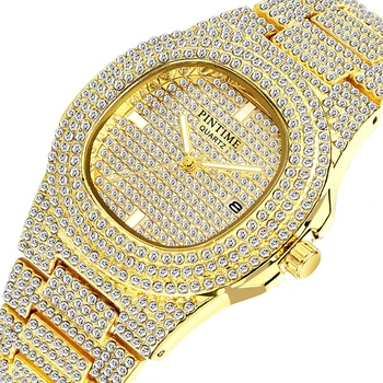Moda Gelado Fora Relógio Do Diamante Dos Homens De Aço Ouro Homens Relógios As Melhores Marcas De Luxo Do Calendário Masculino Relógio De Pulso Relógio Masculino Relojes
