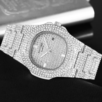 Moda Gelado Fora Relógio Do Diamante Dos Homens De Aço Ouro Homens Relógios As Melhores Marcas De Luxo Do Calendário Masculino Relógio De Pulso Relógio Masculino Relojes