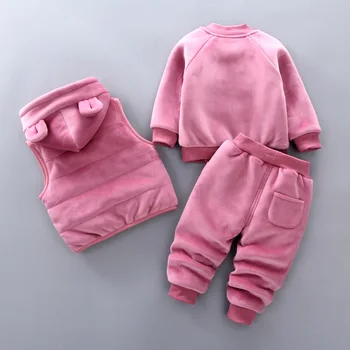 Moda Infantil, Roupa De Inverno Do Bebê Do Terno Do Bebê Roupas De Meninas Meninos Do Bebê Roupa De Grosso Casaco + Top+ Calça Quente Conjunto De Bebê