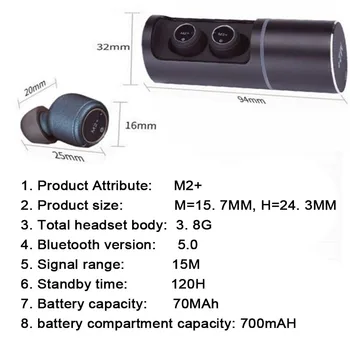 Moda M2+ TWS Verdadeiro 5.0 Fone de ouvido Bluetooth Fones de ouvido Auricular Mini Gêmeos Microfone Estéreo de Fones de ouvido sem Fio para Todos os Telefone Inteligente