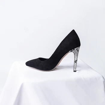 Moda do Salto alto Flannelette Sapatos femininos Outono saltos escritório para as mulheres, senhoras vestido preto sapatos